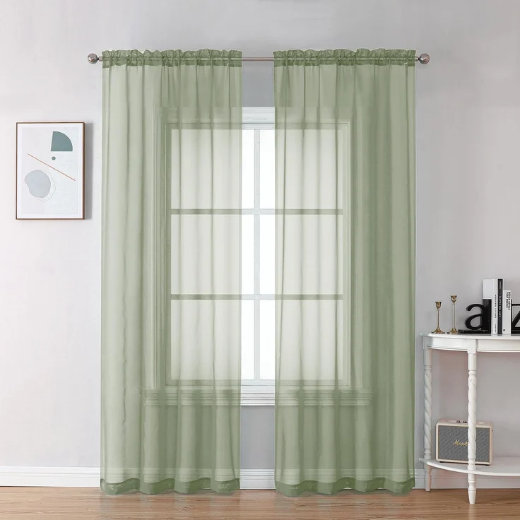 Chyhomenyc Transparente, salbeigrüne Vorhänge, 228 cm, 2 Paneele, Lichtfilterung, weich, luftig, glatt, elegant, Fensterbehandlungsvorhänge für Schlafzimmer, Wohnzimmer