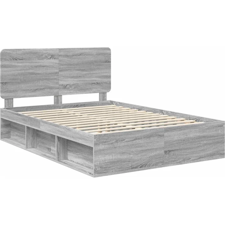 vidaXL Bettrahmen Graues Sonoma 140 x 190 cm Massives Kiefernholz 3412493 – Bild 3