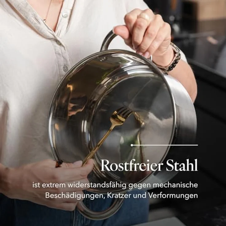 FLORINA Edelstahl Topf 6 l 24 cm Durchmesser I Energiesparender Kochtopf FALCON I Topf mit Glasdeckel und Messskala I 3-lagiger Boden gleichmäßige Wärmeverteilung I Ideal für alle Herdarten – Bild 6
