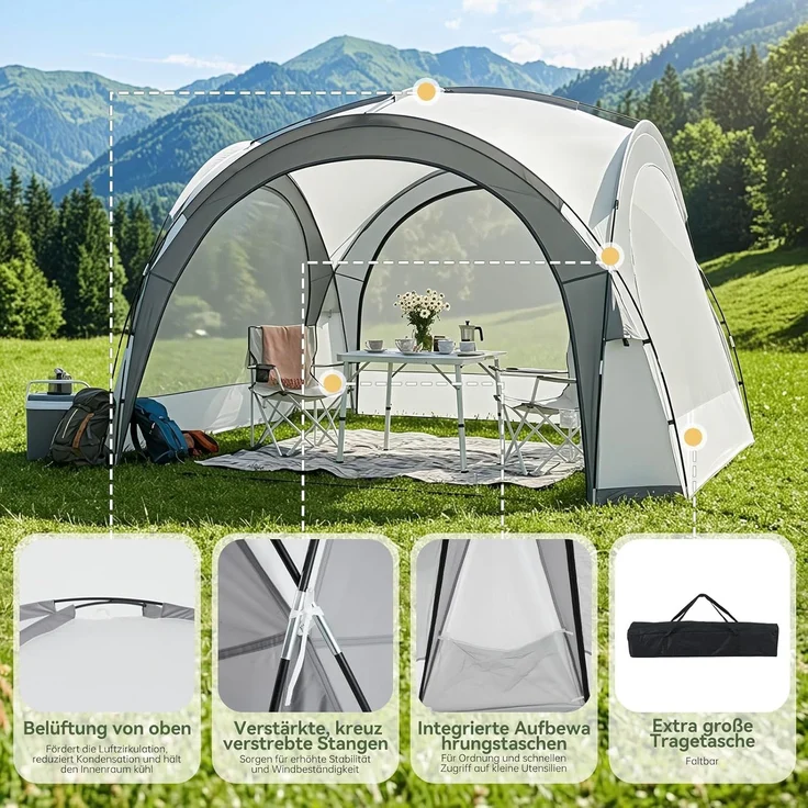 Aoxun Event Shelter Pavillon mit Seitenwänden, Strandzelt Partyzelt, Veranstaltungszelt mit Türen und Fenstern, Wasserdicht (2000 mm), UPF 50+, 3,5X 3,5X 2,3m, Grau – Bild 6