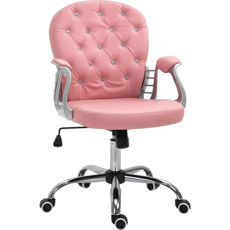 Faumrta Bürostuhl Chefsessel ergonomisch gepolsterte Rückenlehne, Rosa, PU, 59,5x60,5 95-105 cmBonded Leather59.5cm*60.5cm*105cmRosa