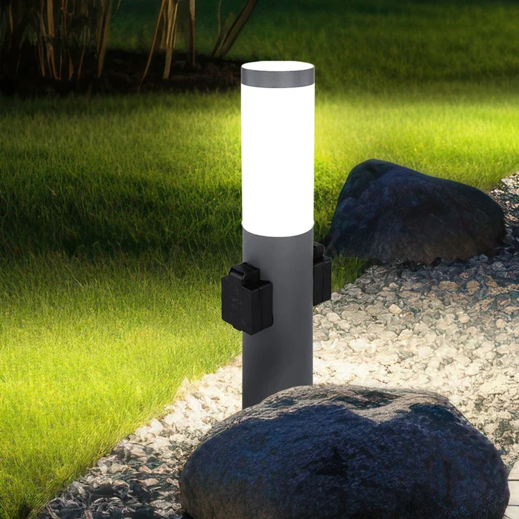LED Sockelleuchte, Edelstahl, 2x Steckdose, H 45 cm – Bild 4