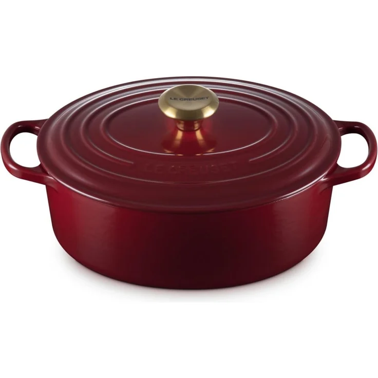 Le Creuset Signature Gusseisen-Bräter mit Deckel, Ø 27 cm, Oval, Für alle Herdarten und Induktion geeignet, Volumen: 4,1 l, 4,425 kg, Garnet, 21178279494441