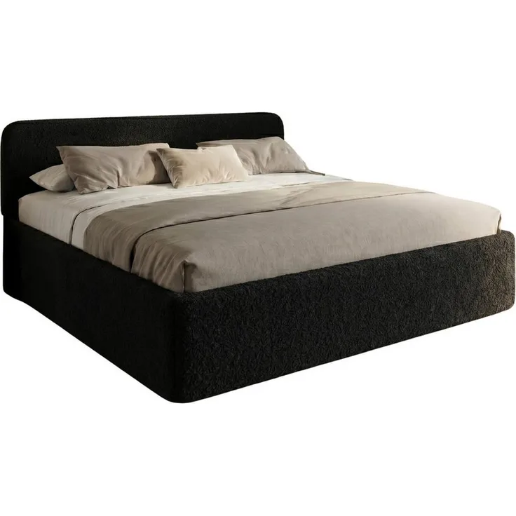 Home Collective Polsterbett mit Stauraum, verstellbarem Lattenrost und Bouclé-Stoff, Schwarz, viele Größen wahlweise mit Federkern- oder Kaltschaummatratze, Made in Germany