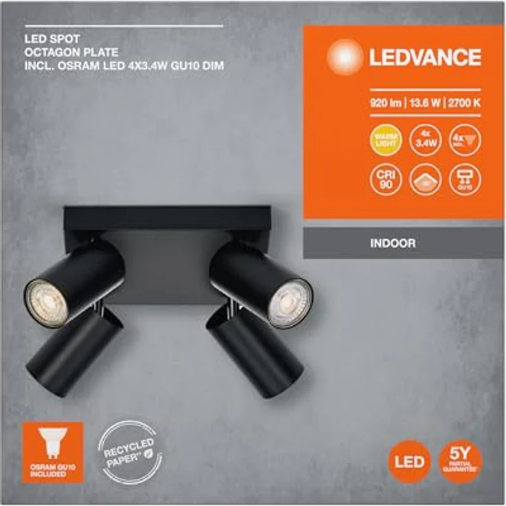 LEDVANCE LED-Spot Octagon GU10 schwarze Platte 4x3,4 W 927 DIM – Bild 8