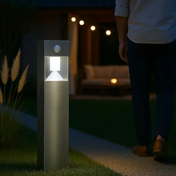MeLiTec Solar Gartenleuchte rund/ eckig mit Bewegungsmelder, Edelstahl silber / anthrazit : Edelstahl matt : Eckig