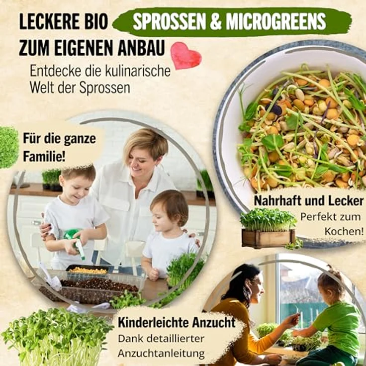 Sprossen Samen Microgreens Starter Set BIO - 14 Sorten BIO Sprossen zum selber züchten Microgreens Samen und Keimsprossen Keimsaat - Probierset für Sprossenglas & Kressesieb (inkl. Ebook) – Bild 8