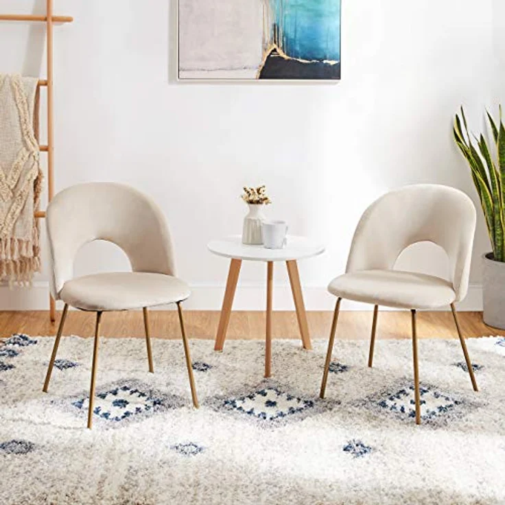 CangLong 2 Schminktischstühle, moderner gepolsterter Sessel für Küche, Esszimmer und Wohnzimmer, Samtstühle mit goldfarbenen Metallbeinen, Beige – Bild 12