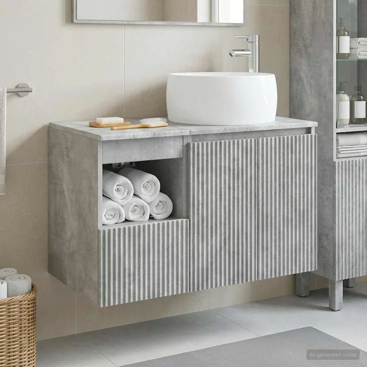 vidaXL Badezimmerschrank-Set 2 stk. Betongrau 79,5 x 44,5 x 80 cm 3404097 – Bild 1