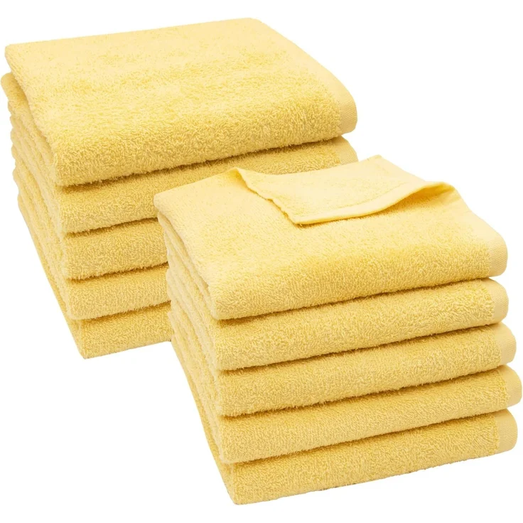 ZOLLNER 10er Set Handtuch, 100% Baumwolle, 50x100 cm, gelb – Bild 1