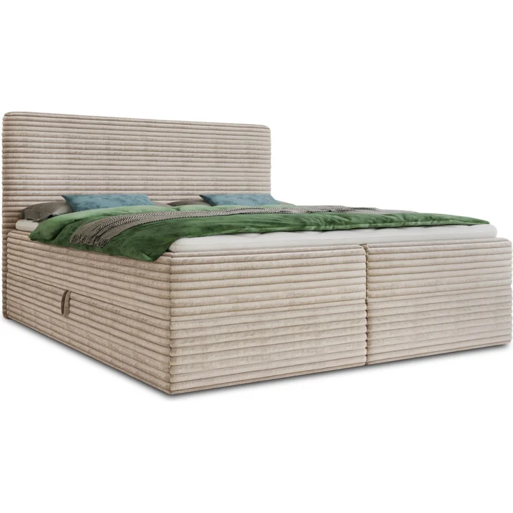 Boxspringbett Mollo mit 2 Bettkästen, Doppelbett mit Bonell-Matratze und Topper, Polsterbett in weichem Cordstoff, Bett, Bettgestell für Schlafzimmer (Beige (Tilia 03), 140 x 200 cm) – Bild 2