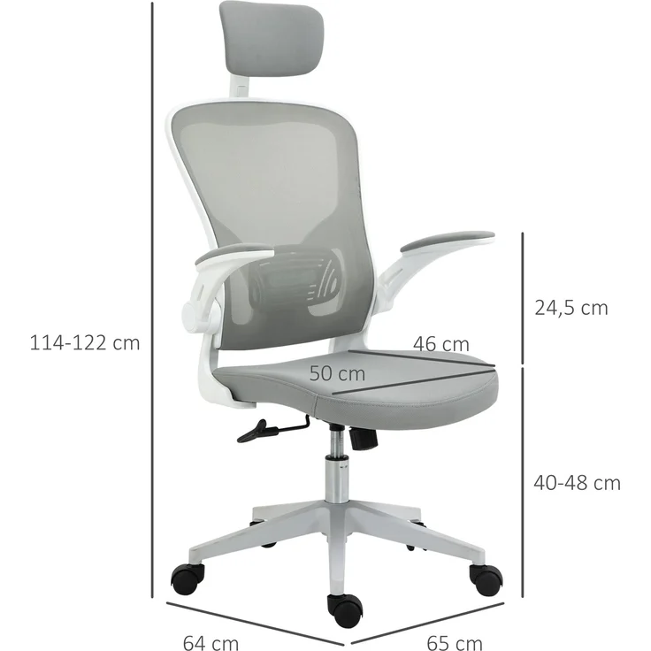 MELAYR, Bürostuhl ergonomischer Shreibtischstuhl mit Wippfunktion hoher Rückenlehne, 65 x 64 x 122 cm, Grau – Bild 5