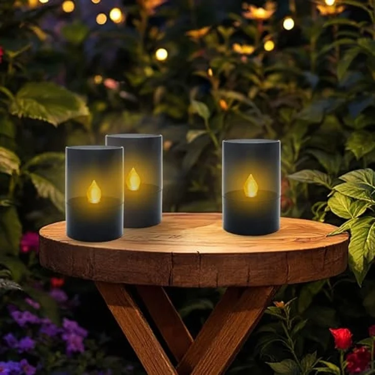 Spetebo LED Tischleuchte Mini Solar LED Tischlampe schwarz - 11 x 7 cm, 3er Set, LED fest integriert, warm weiß, Einschaltautomatik – Bild 7