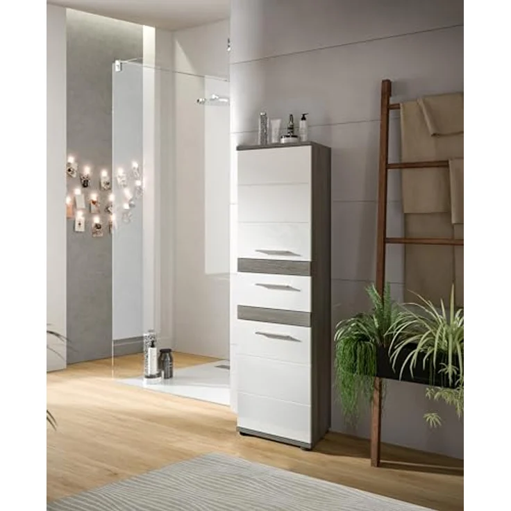 Midischrank Blake - Rauchsilber / Weiß Hochglanz – Bild 3