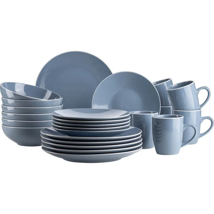 Mäser 931844 Kombiservice Elissa für 6 Personen, Steinzeug, blau (1 Set, 24-teilig)