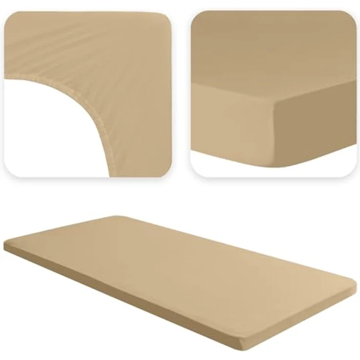 Jacobson Jersey Spannbettlaken Spannbetttuch Baumwolle Bettlaken (XL Topper 180-200x220 cm, Beige) – Bild 4