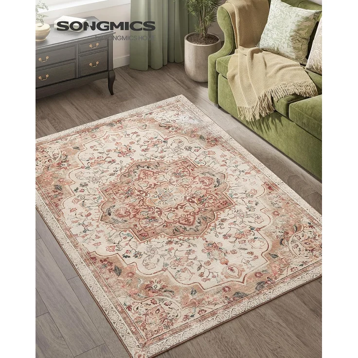 Songmics HOME Teppich, 120x170 cm, Wohnzimmerteppich, Rutschfester Teppich, traditioneller Vintage-Stil, maschinenwaschbar, Cappuccinobeige – Bild 2