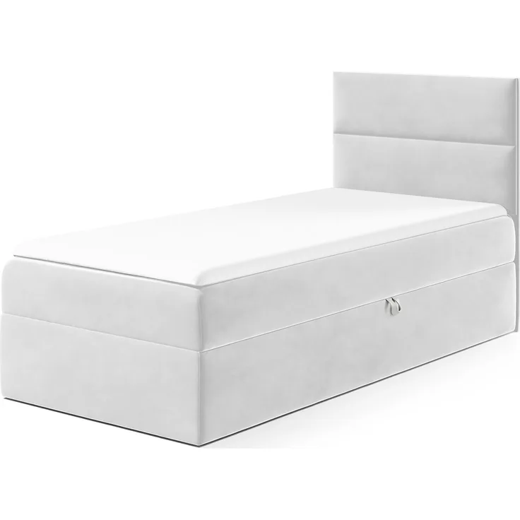 MEBLINI Kinderbett mit Bettkasten MINO 1 100x200 Rechts – H3/Hellgrau Samt Gepolstert Einzelbett mit Matratze - Polsterbett mit Stauraum - Bett mit Kopfteil – Stauraumbett