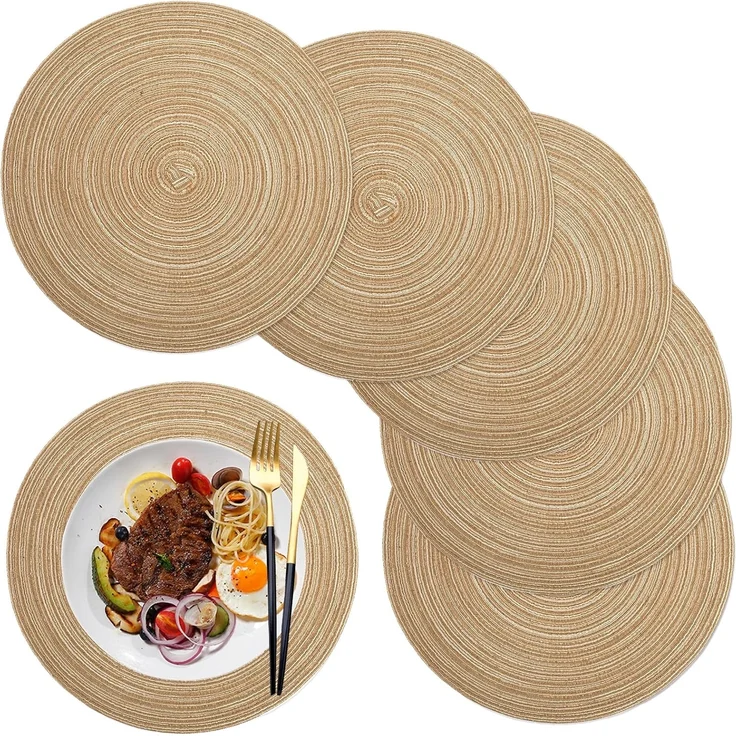 ABC Rundes PP-Gewebe-Tischset, 6-teilig, hitzebeständig, rutschfest, abwaschbar, 38 cm, kaffeebraun – Bild 1