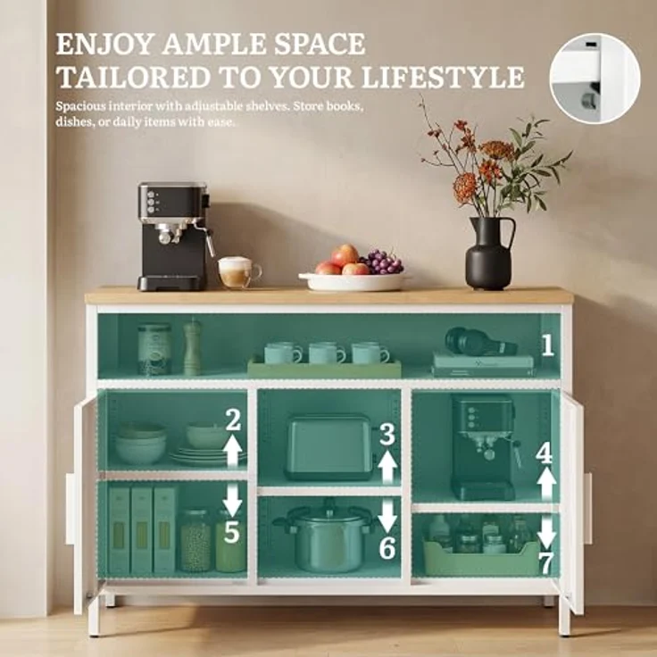 YITAHOME Aufbewahrungsschrank, Metallschrank, Sideboard, Schrank mit Doppeltür, Magnetverschluss, verstellbare Einlegeböden, Stahlgestell – Bild 8