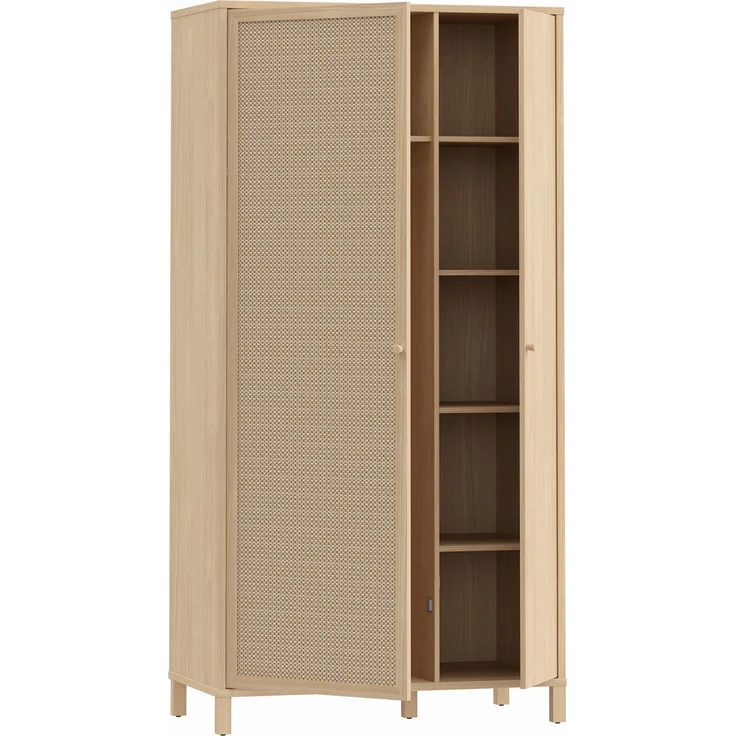 Forte SKELBIT Kleiderschrank 100, schmaler Schrank, 2-türig, Flur, Jugendzimmer, Schlafzimmer, Holzwerkstoff, Elegancia Eiche Holzdekor|Technorattan, 101,3 cm breit x 200,9 cm hoch x 52,9 cm tief – Bild 4