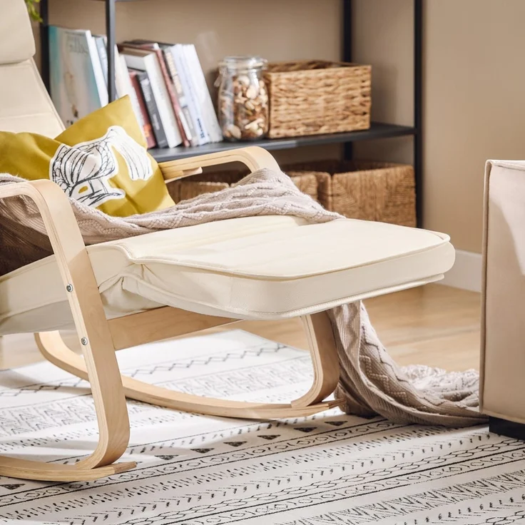 SoBuy FST16-W Schaukelstuhl, Stoff, Lackiert, Weiß, 60 x 90 x 56 cm – Bild 6