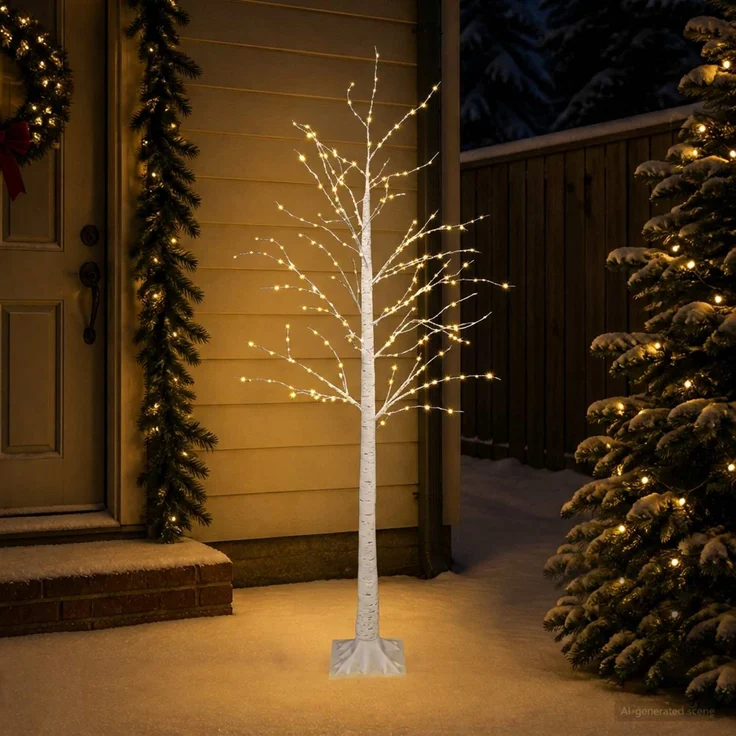 vidaXL Birken-Weihnachtsbaum Weiß 22 x 22 x 180 cm Kunststoff 319 LEDs 42055355 – Bild 3
