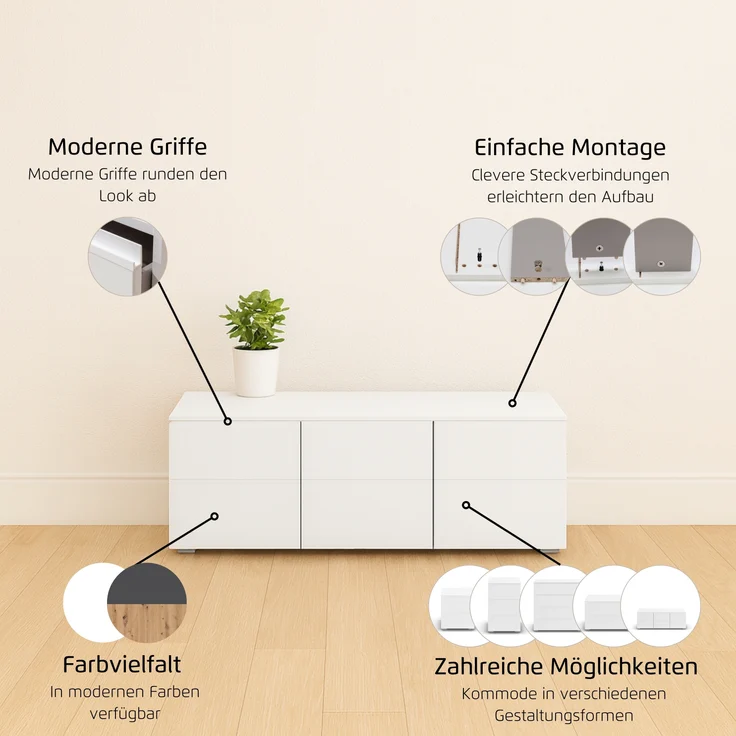 rauch Joel-Extra, TV-Element, Lowboard, 6 Schubladen, Farbe Grau metallic/Eiche Artisan, BxHxT 120x42x42cm – Bild 5
