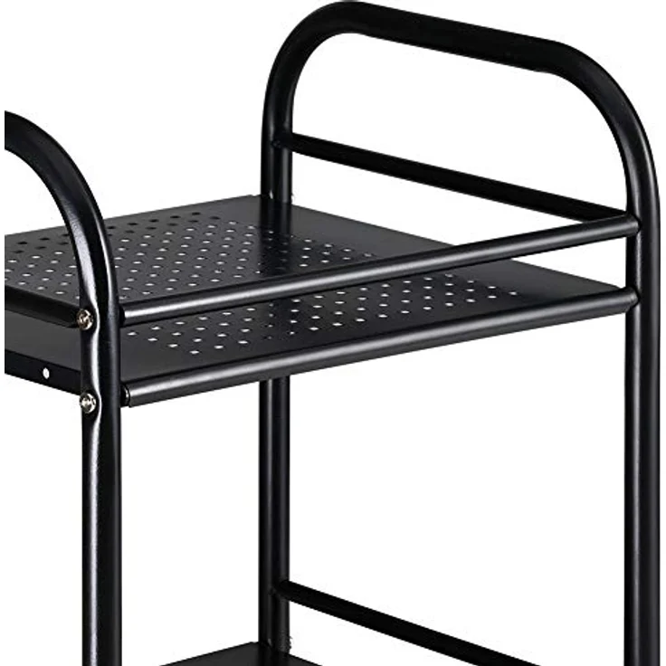 BAKAJI Werkzeugwagen aus Metall für Bad Küche oder Friseurkommode mit 4 Rädern, 3 Ablagen, 40 x 35 x 75 cm, Multifunktion 3 Stufen (schwarz) – Bild 3