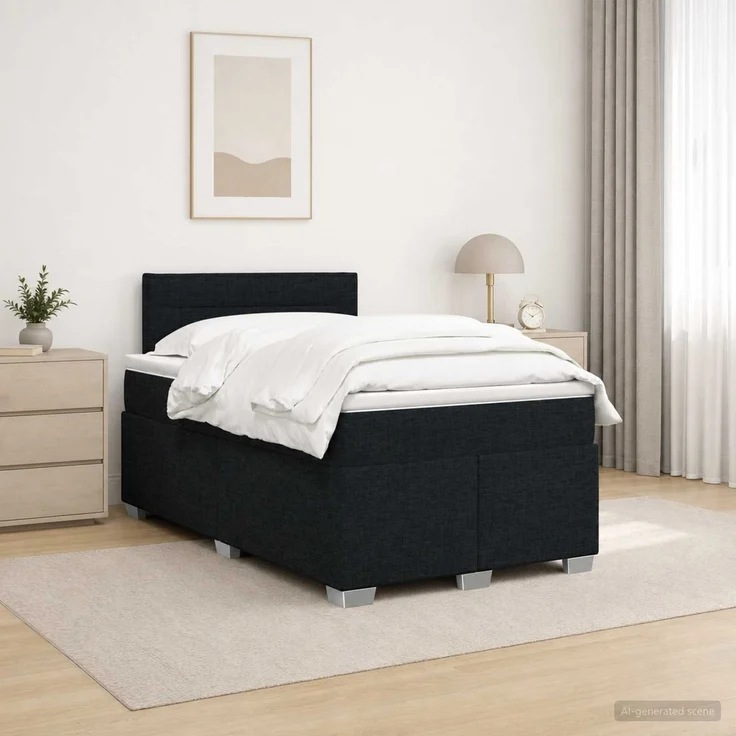 vidaXL Boxspringbett mit Matratze Schwarz 120 x 200 cm Stoff 3450448 – Bild 1