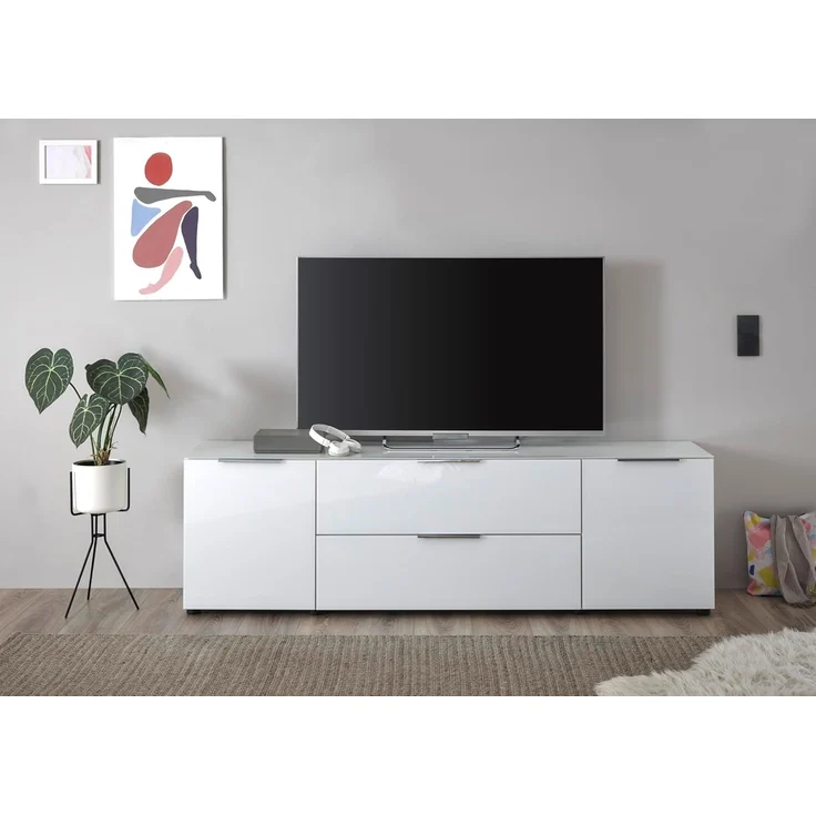 Stella Trading TV-Lowboard Santorin in Weiß, TV - TV Schrank für TV bis 65 Zoll mit viel Stauraum für Ihr Wohnzimmer - 180 x 55 x 40 cm (B/H/T) – Bild 4