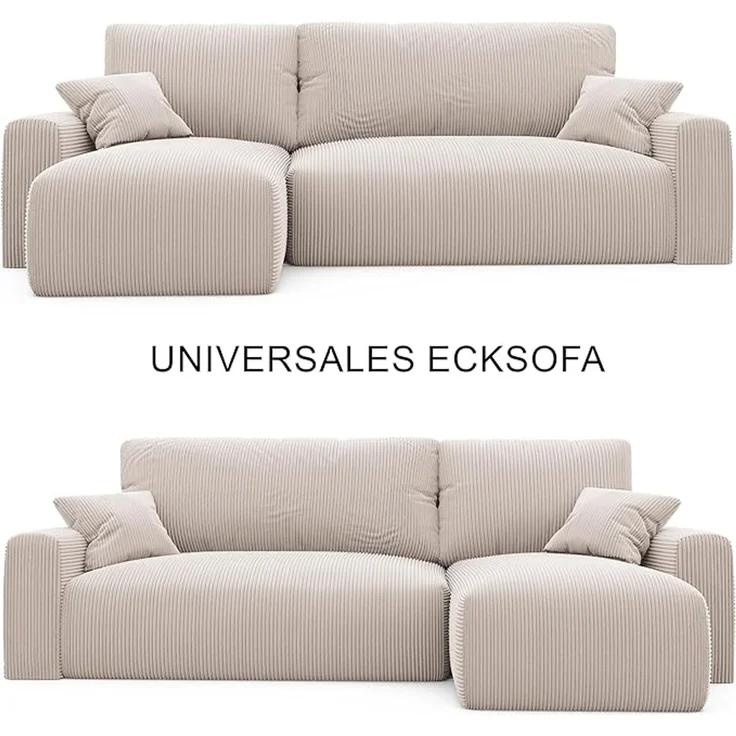 Ecksofa 244 x 106 cm mit Schlaffunktion (200 x 125 cm) – 3-Sitzer-Ecksofa aus Cord mit Bettkasten – Wohnzimmer-Eckcouch – Bild 3