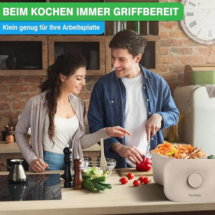 YourCasa Biomülleimer Küche 5L - Komposteimer Küche mit Sieb Spülmaschinenfest, Fassungsvermögen 5L, Spülmaschinenfest – Bild 2