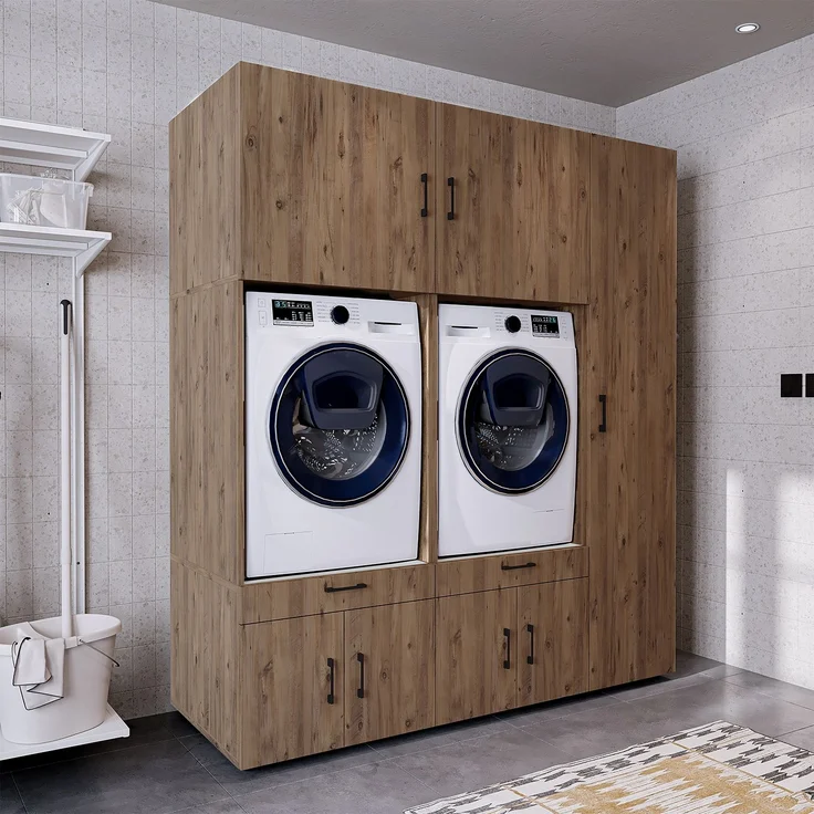 Roomart Überbauschrank Waschküche & Hauswirtschaftsraum SERIE 3 – 179 cm – mit Schubladen & Ausziehbrett • Eiche – Bild 1