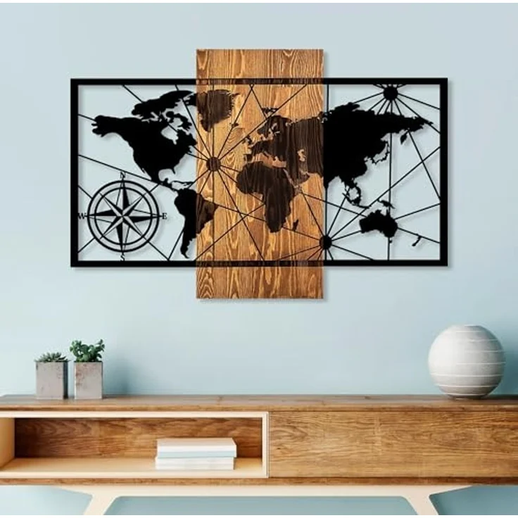Wallity 'World Map 3-M' Dekoratives Wandaccessoire aus Holz, Walnuss / Schwarz, 84 x 57 cm – Bild 2