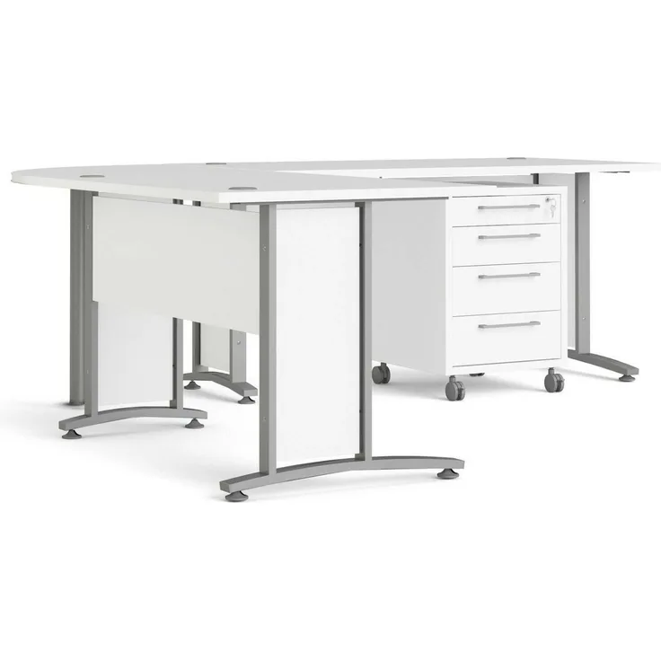 Dmora Schreibtisch Megh, Mehrzweckschreibtisch, Bürotisch für PC, Eckschreibtisch, 230x200 h75 cm, Weiß und Grau