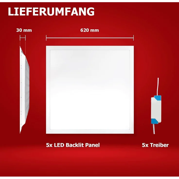 5x LED Panel 62x62 Neutralweiß 4000K 25W 4500lm Rasterleuchte Deckenleuchte BLs2.0 – Bild 6