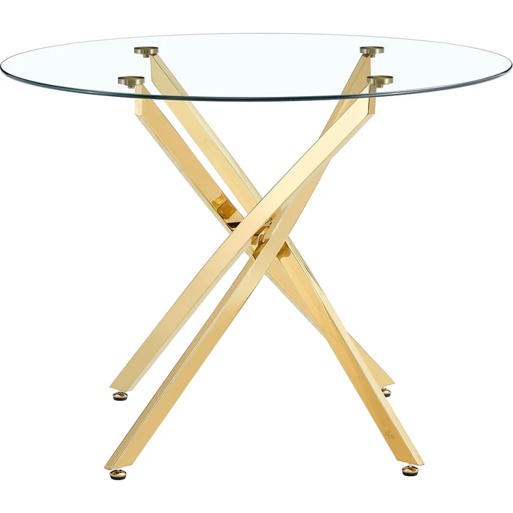 Esstisch 88x75 cm aus gehärtetem Glas und Metallgestell in Gold – Bild 4