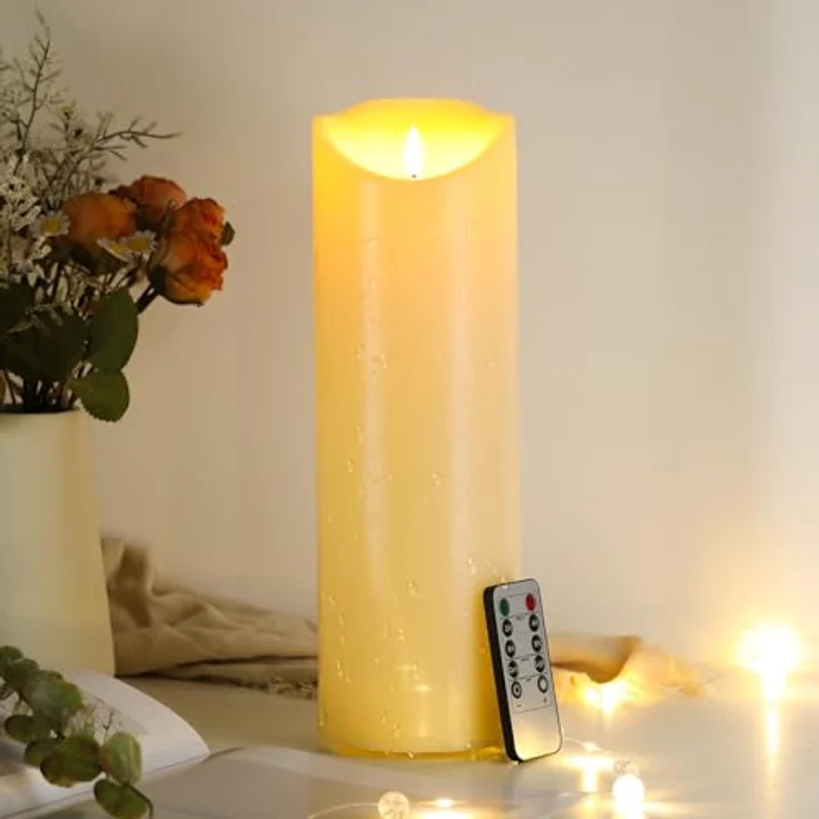 EXTSUD 31.5cm×10cm LED kerzen mit Fernbedienung Spritzwassergeschützt Led Candles mit Timer Flackernde Flamme elektrische Kerzen Batterie Outdoor Stumpenkerzen (Langlebige 500 Stunden, 1 Stück) – Bild 1