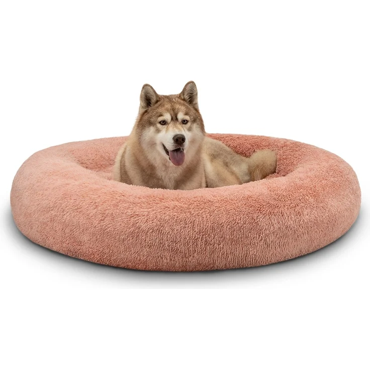 lionto Donut Hundebett, rundes Hundesofa mit Plüschbezug & Anti-Rutsch-Noppen, weich & gemütlich, 120 cm Durchmesser, rosa – Bild 1