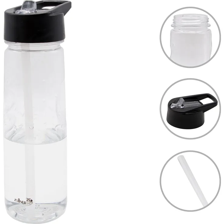 ZOLLNER Trinkflasche mit Strohhalm, 750 ml, transparent