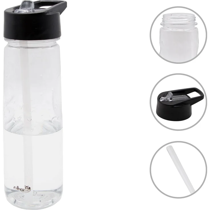 ZOLLNER Trinkflasche mit Strohhalm, 750 ml, transparent – Bild 1