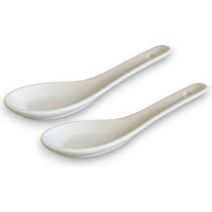 WestCraft Suppenlöffel White and black Series ASIATICA, Porzellan-Löffel-Set Asien / Ramen, 13 cm - Reis-Löffel - Suppen-Löffel, Servier-Löffel - Spoon-Set
