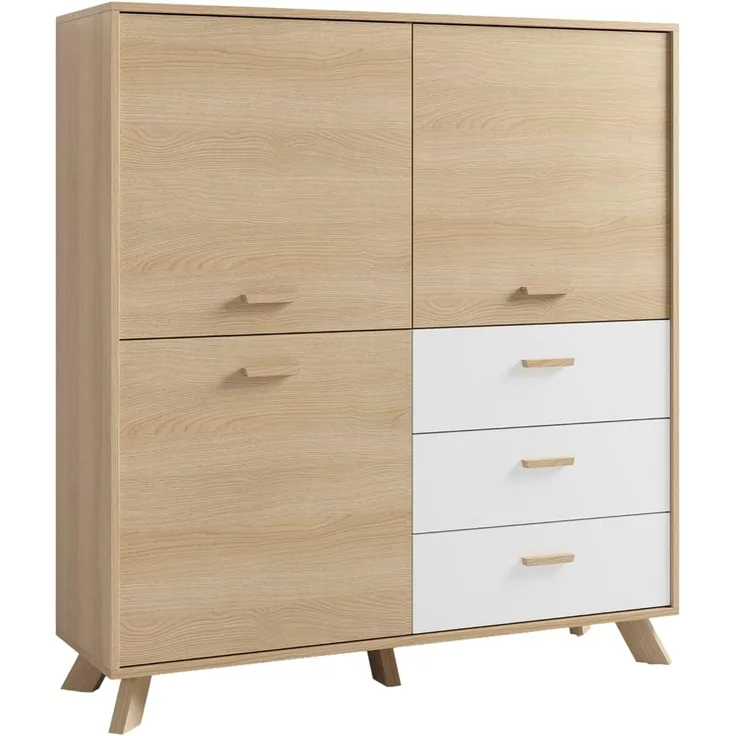 byLIVING Highboard Bastian (1 St), mit massiven Holzfüßen und Griffen, natürlicher Eichenlook, 120cm