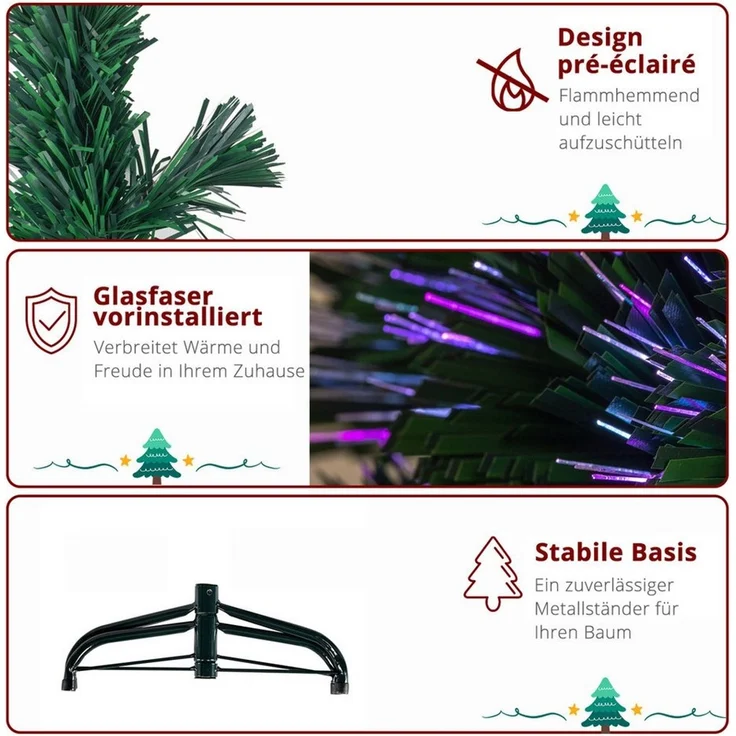LALAHO Künstlicher Weihnachtsbaum Künstlicher Tannenbaum mit Optischer Faser Beleuchtung, 120cm mit 120 Spitzen, für Weihnachten-Dekoration, Grün – Bild 4