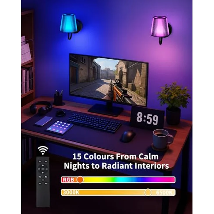 LumniexDesigns Wandleuchten Wiederaufladbare Wandlampen für Wohnzimmer RGB und 3 Farbtemperaturen Dimmbar Kabellose Bilderleuchten mit Touch-Steuerung und Fernbedienung für Treppen Flur 1 Stück – Bild 6