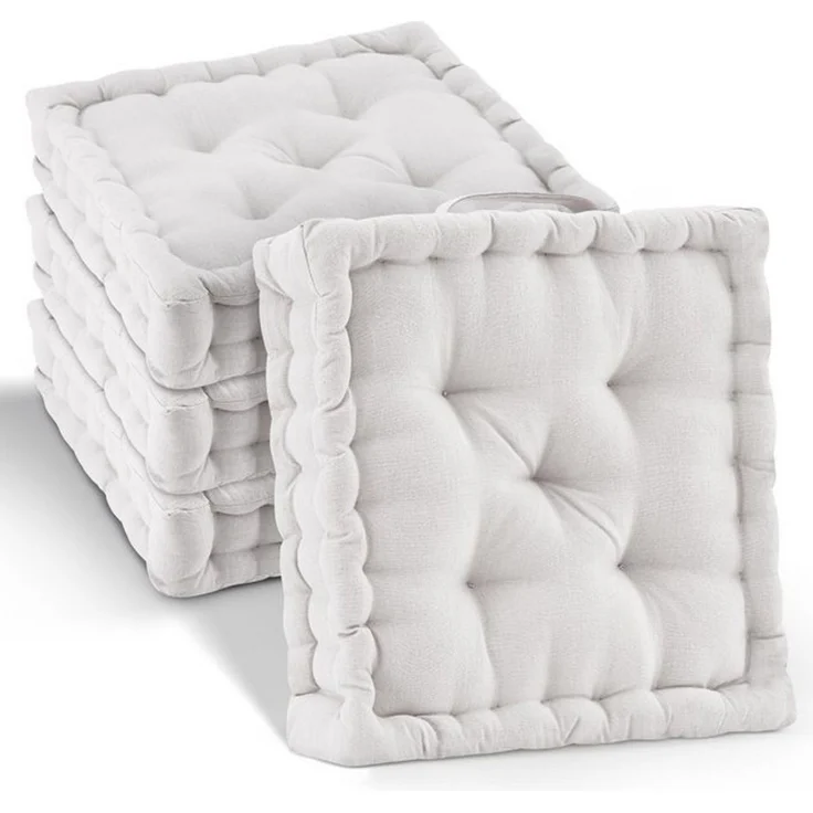 Beautissu Stuhlkissen 4er Set Bodenkissen Sitzkissen Mila, 50x50cm, Natur, Matratzenkissen 10cm, 100% Baumwolle Stuhlkissen Indoor & Outdoor – Bild 4