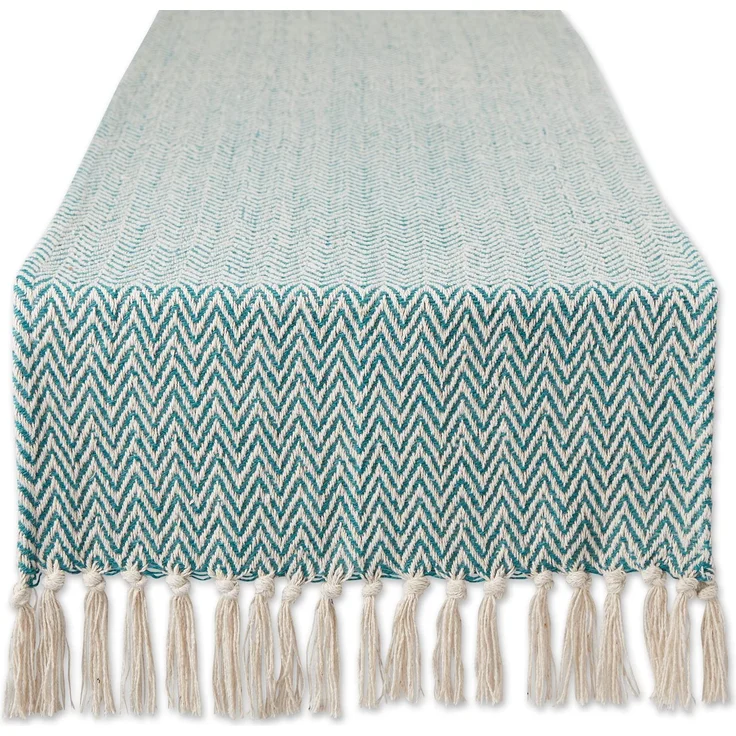 DII Woven Basic Tabletop Collection Chevron Tischläufer, 15x72 cm, Blaugrün