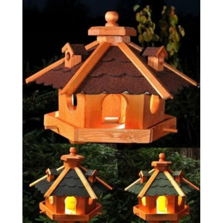 XXL Luxus Vogelhaus mit/ohne Solar/Ständer 135 cm hoch Holz Futterhaus 2026: Grün + Solar – Bild 1