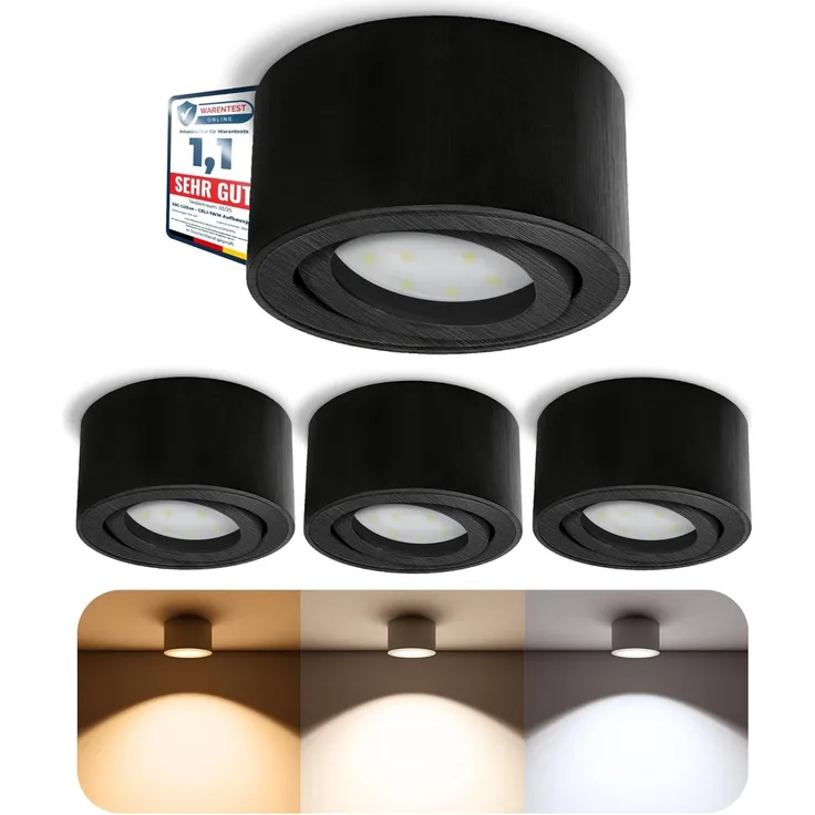SSC-LUXon LED Aufbaustrahler CELI-1B LED Aufbauspot schwarz 6W dimmbar warm/neutral/tageslicht, Warmweiß bis Tageslicht